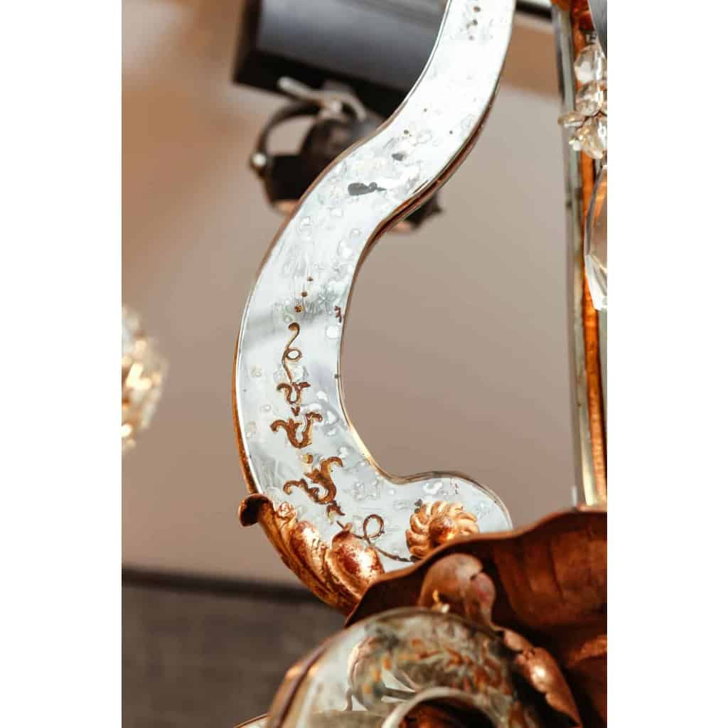 Maison Baguès, Lustre à en verre églomisé, années 1950 | Biron Maison Baguès, Lustre à en verre églomisé, années 1950