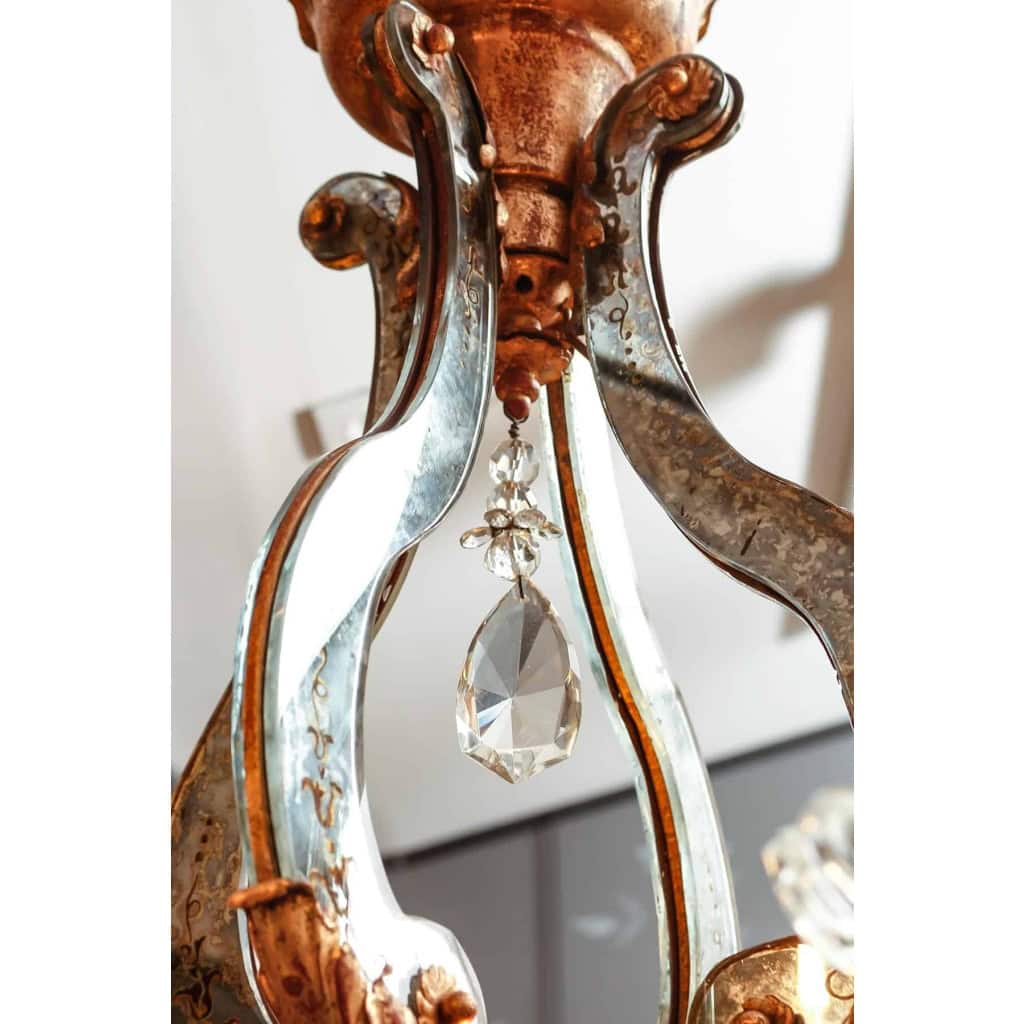 Maison Baguès, Lustre à en verre églomisé, années 1950 | Biron Maison Baguès, Lustre à en verre églomisé, années 1950