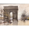 GALIEN LALOUE Eugène Peinture Française 20è siècle Paris Animation sur les Champs Elysées et l’Arc de Triomphe Gouache Signée
