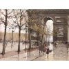 GALIEN LALOUE Eugène Peinture Française 20è siècle Paris Animation sur les Champs Elysées et l’Arc de Triomphe Gouache Signée