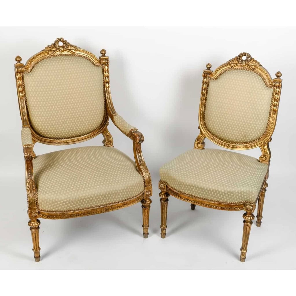 Ensemble de 2 fauteuils et 6 chaises de style Louis XVI, XIXème siècle | Biron ||||||||||||||||||||