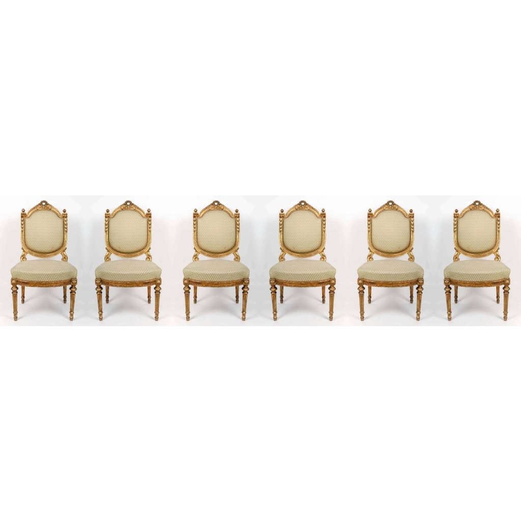 Ensemble de 2 fauteuils et 6 chaises de style Louis XVI, XIXème siècle | Biron Ensemble de 2 fauteuils et 6 chaises de style Louis XVI, XIXème siècle