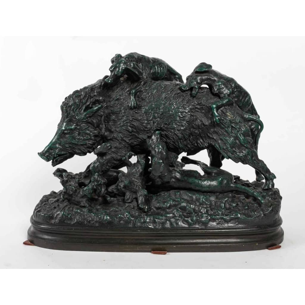 Bronze sanglier et chiens de chasse, XXème siècle Bronze sanglier et chiens de chasse, XXème siècle