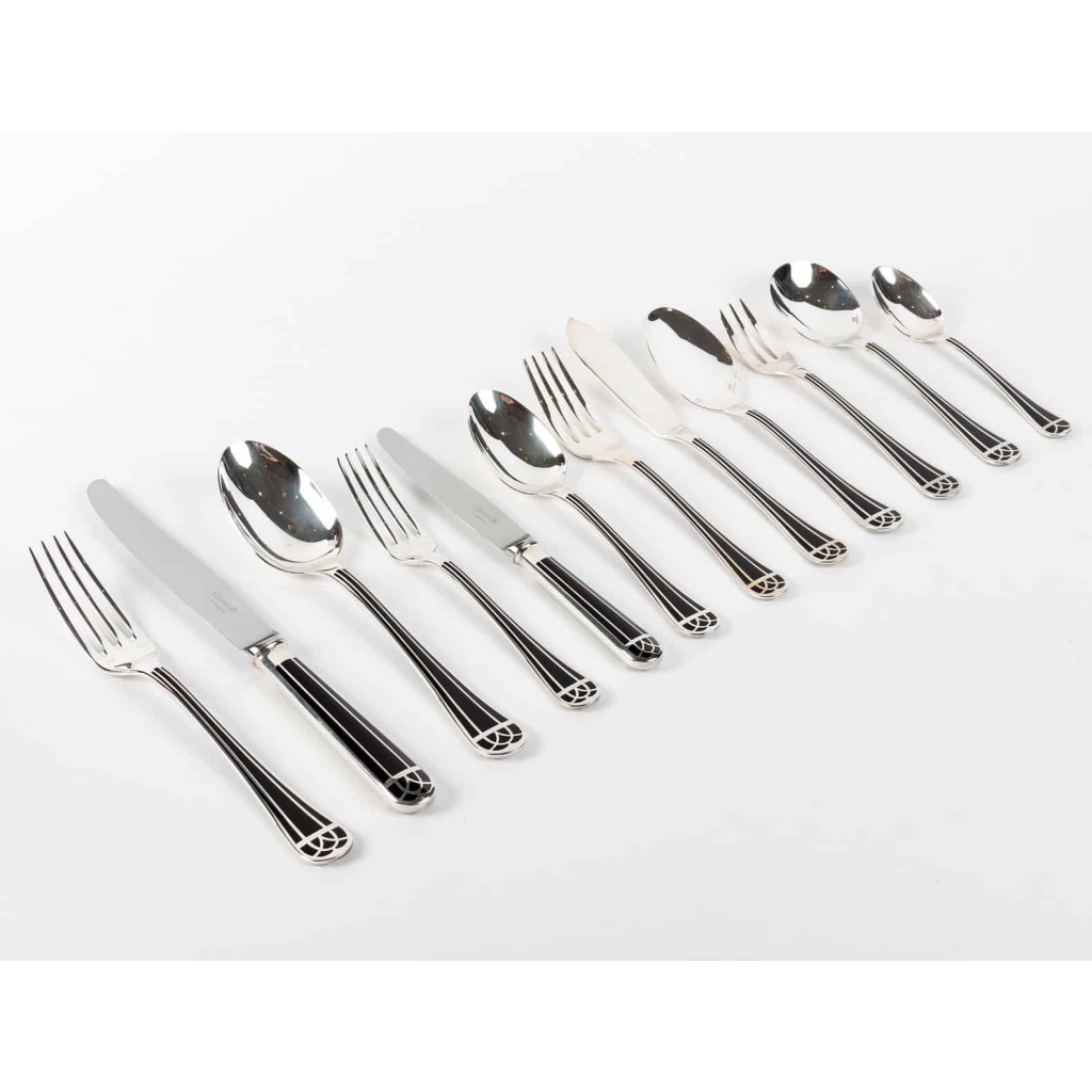 Ménagère « Talisman » métal argenté et laque de chine noire de CHRISTOFLE – 192 Pièces | Biron |||||||||||||||||||||