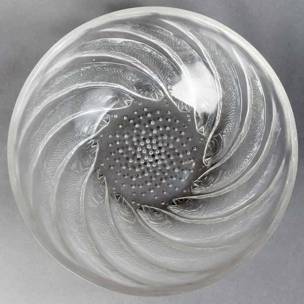 Coupe « Poissons » verre blanc de René LALIQUE | Biron Coupe "Poissons" verre blanc de René LALIQUE