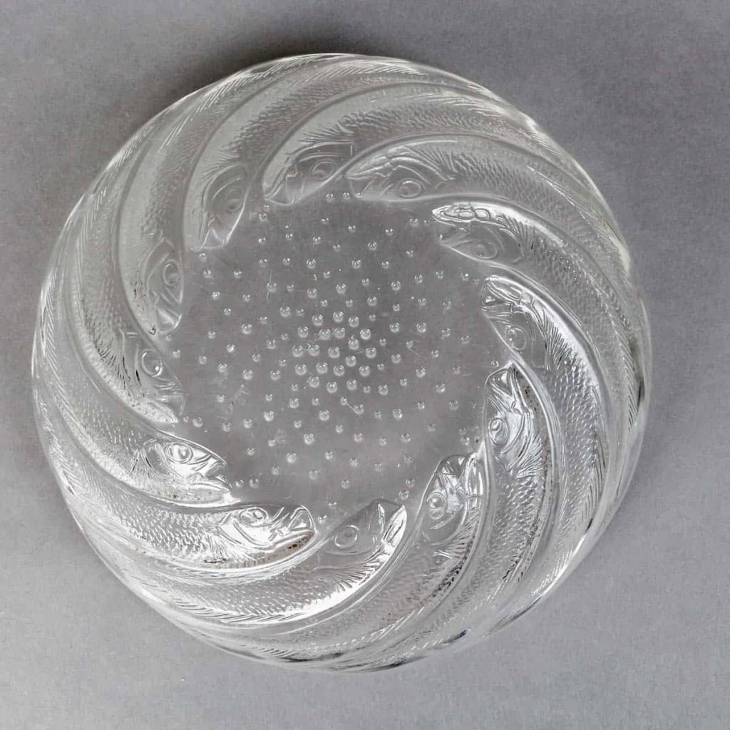 Coupe « Poissons » verre blanc de René LALIQUE | Biron Coupe "Poissons" verre blanc de René LALIQUE