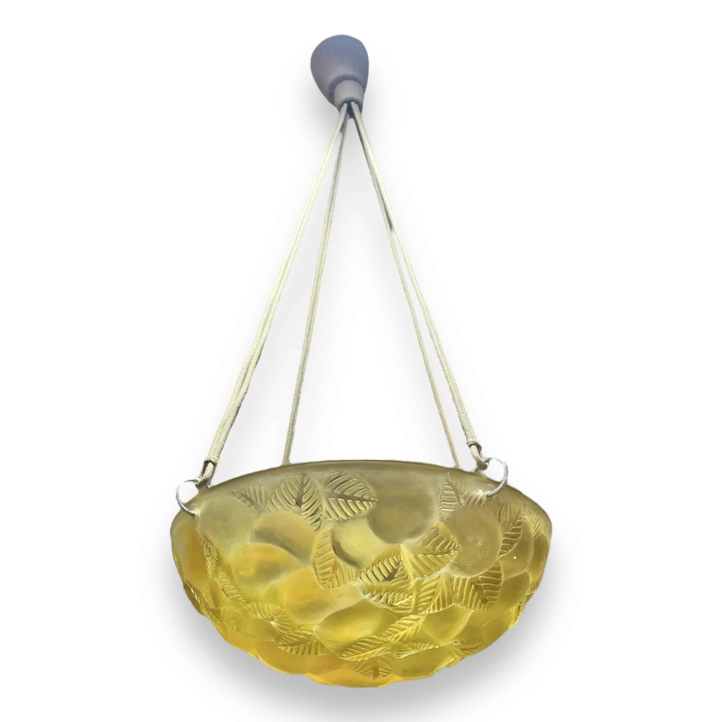 Suspension Plafonnier Lustre « Lausanne » verre jaune ambré de René LALIQUE | Biron ||||||