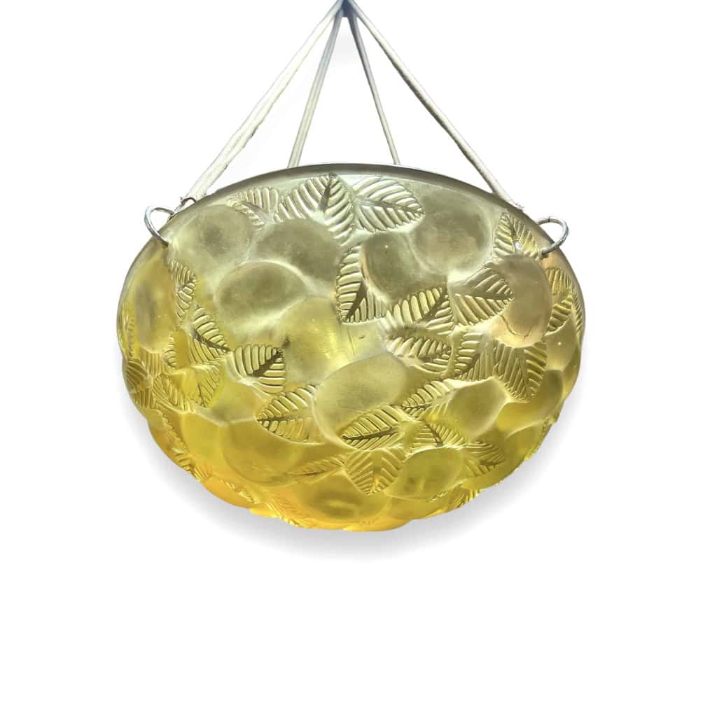 Suspension Plafonnier Lustre « Lausanne » verre jaune ambré de René LALIQUE | Biron Suspension Plafonnier Lustre "Lausanne" verre jaune ambré de René LALIQUE