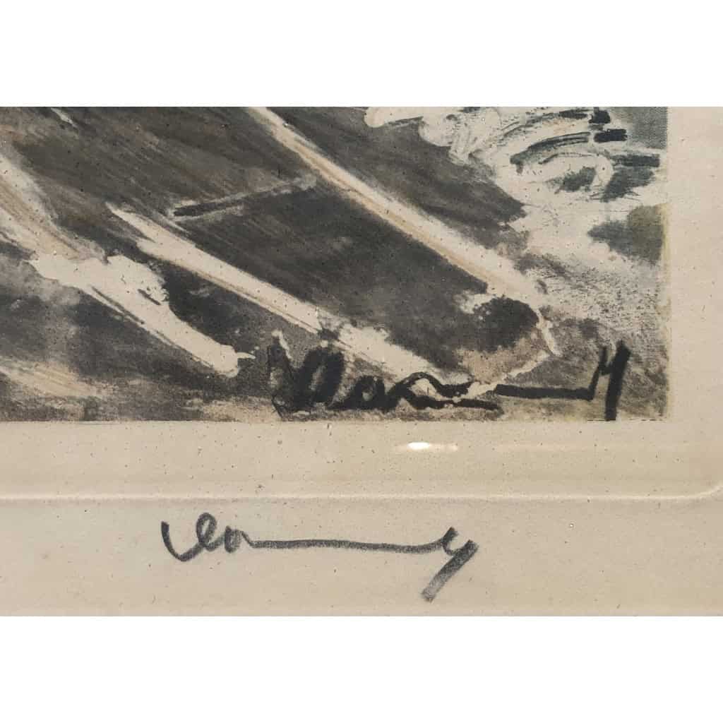 VLAMINCK Maurice de Rue de village enneigée Estampe originale signée et numérotée. | Biron VLAMINCK Maurice de Rue de village enneigée Estampe originale signée et numérotée.