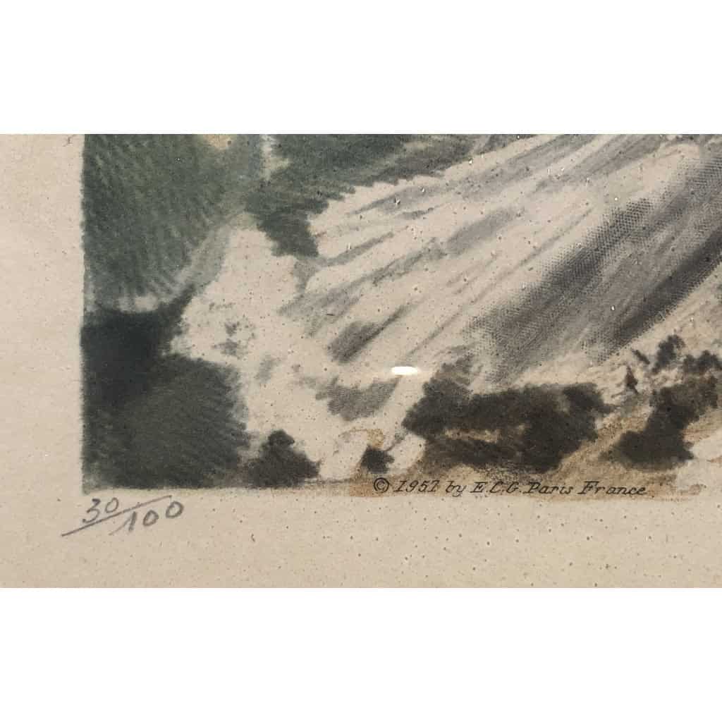 VLAMINCK Maurice de Rue de village enneigée Estampe originale signée et numérotée. | Biron VLAMINCK Maurice de Rue de village enneigée Estampe originale signée et numérotée.