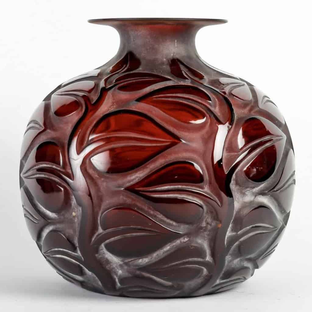 Vase « Sophora » verre ambre foncé patiné blanc de René LALIQUE | Biron |||||||