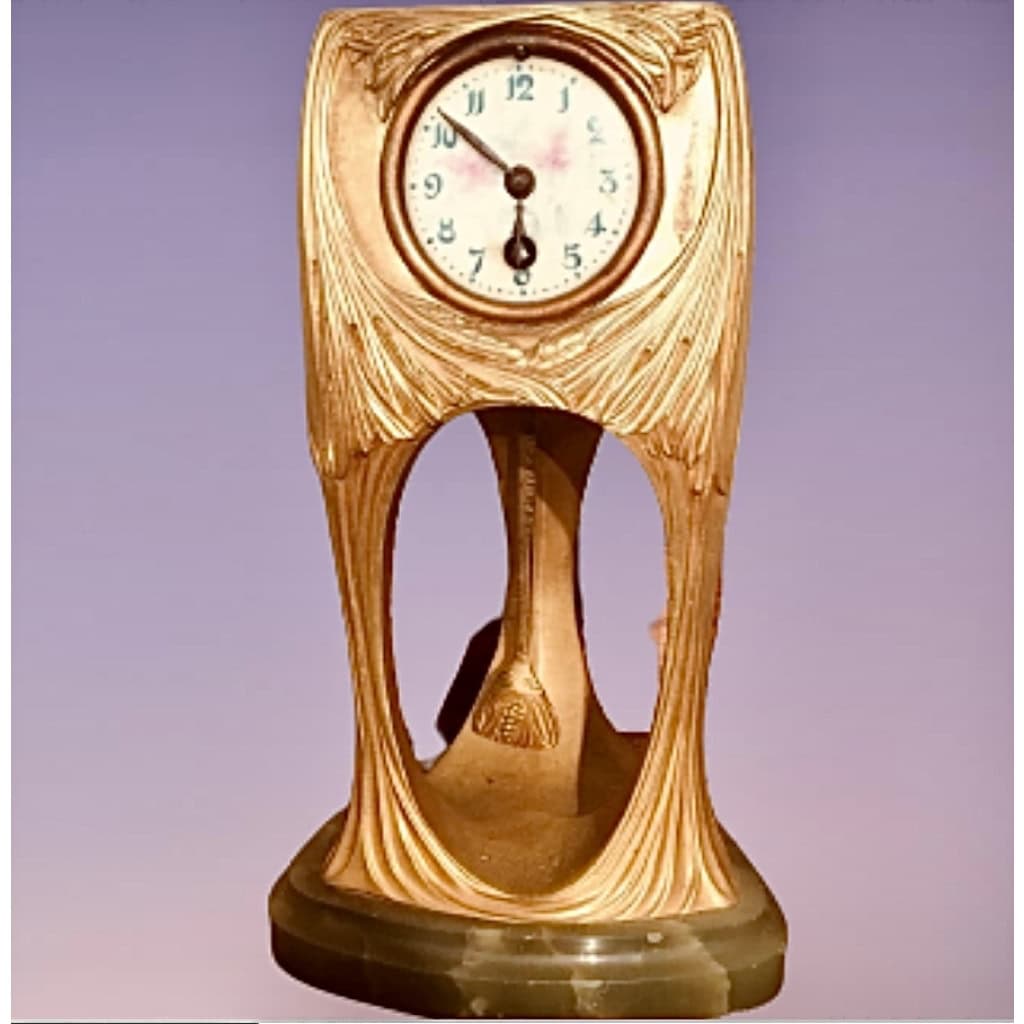 PENDULE BRONZE DORÉ ART NOUVEAU | Biron |||||