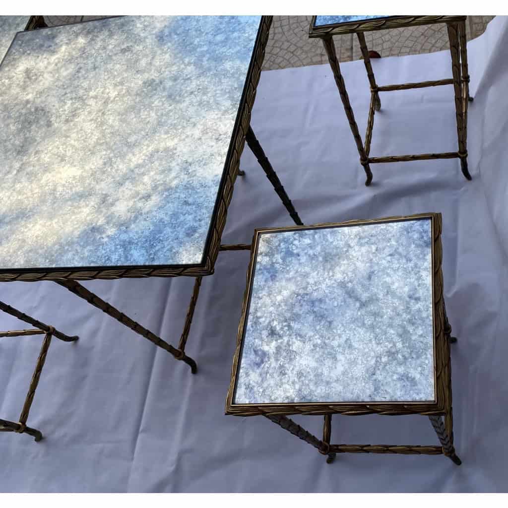 1970′ Table Basse Maison Baguès ou Charles ou Jansen En Bronze Doré Et Ses 4 Tables