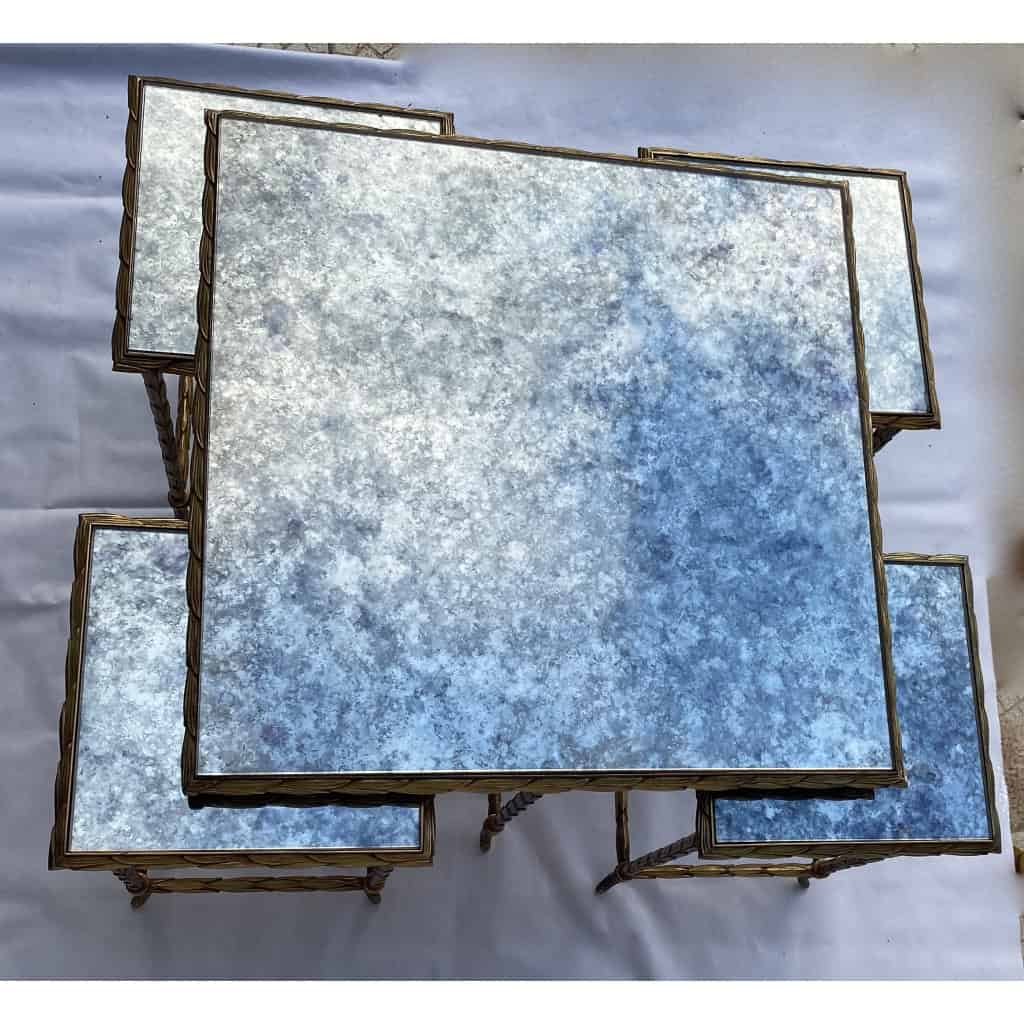 1970′ Table Basse Maison Baguès ou Charles ou Jansen En Bronze Doré Et Ses 4 Tables