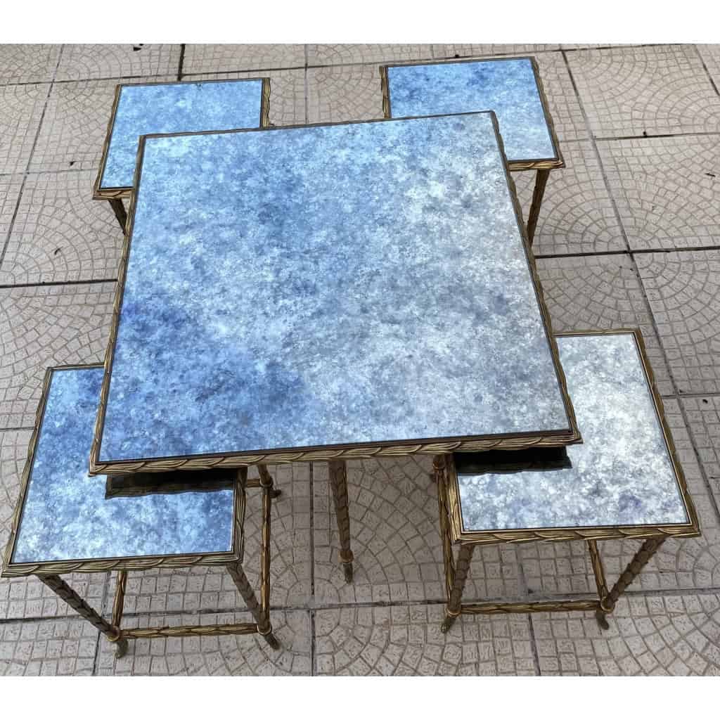 1970′ Table Basse Maison Baguès ou Charles ou Jansen En Bronze Doré Et Ses 4 Tables