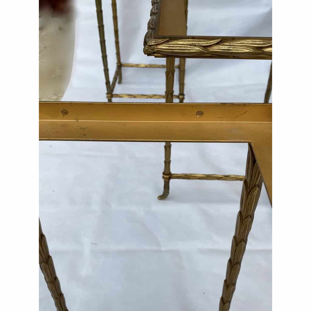 1970′ Table Basse Maison Baguès ou Charles ou Jansen En Bronze Doré Et Ses 4 Tables