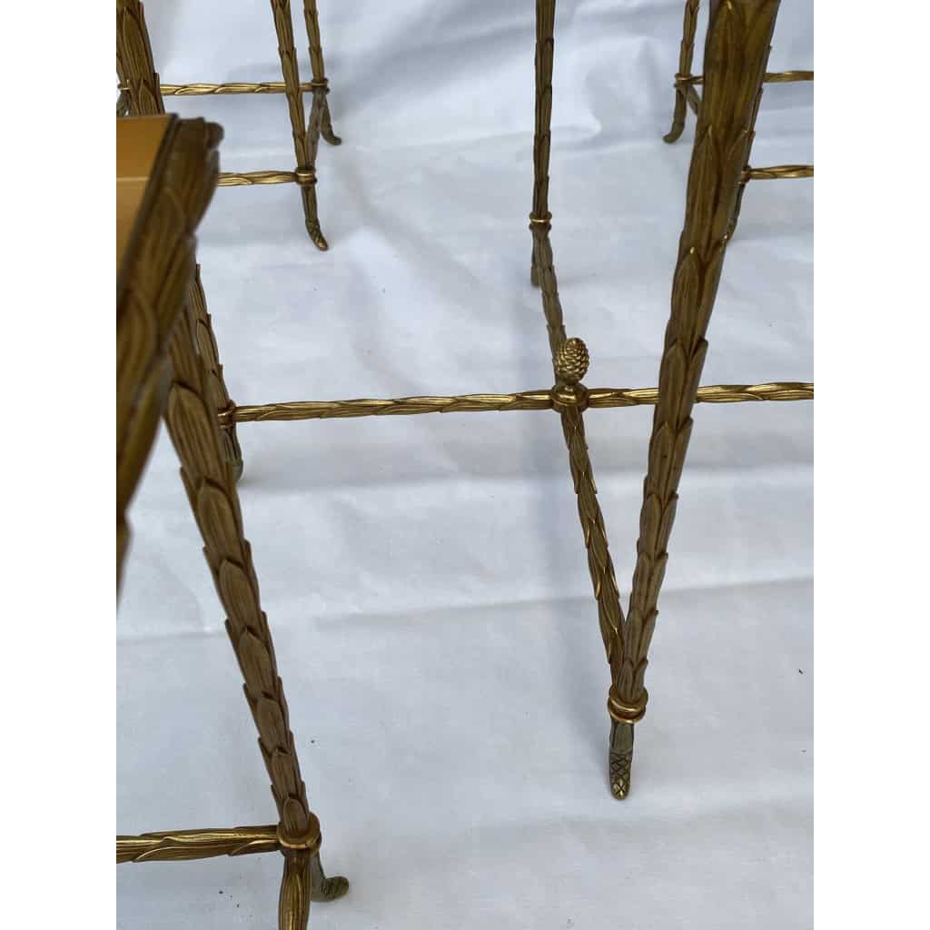 1970′ Table Basse Maison Baguès ou Charles ou Jansen En Bronze Doré Et Ses 4 Tables