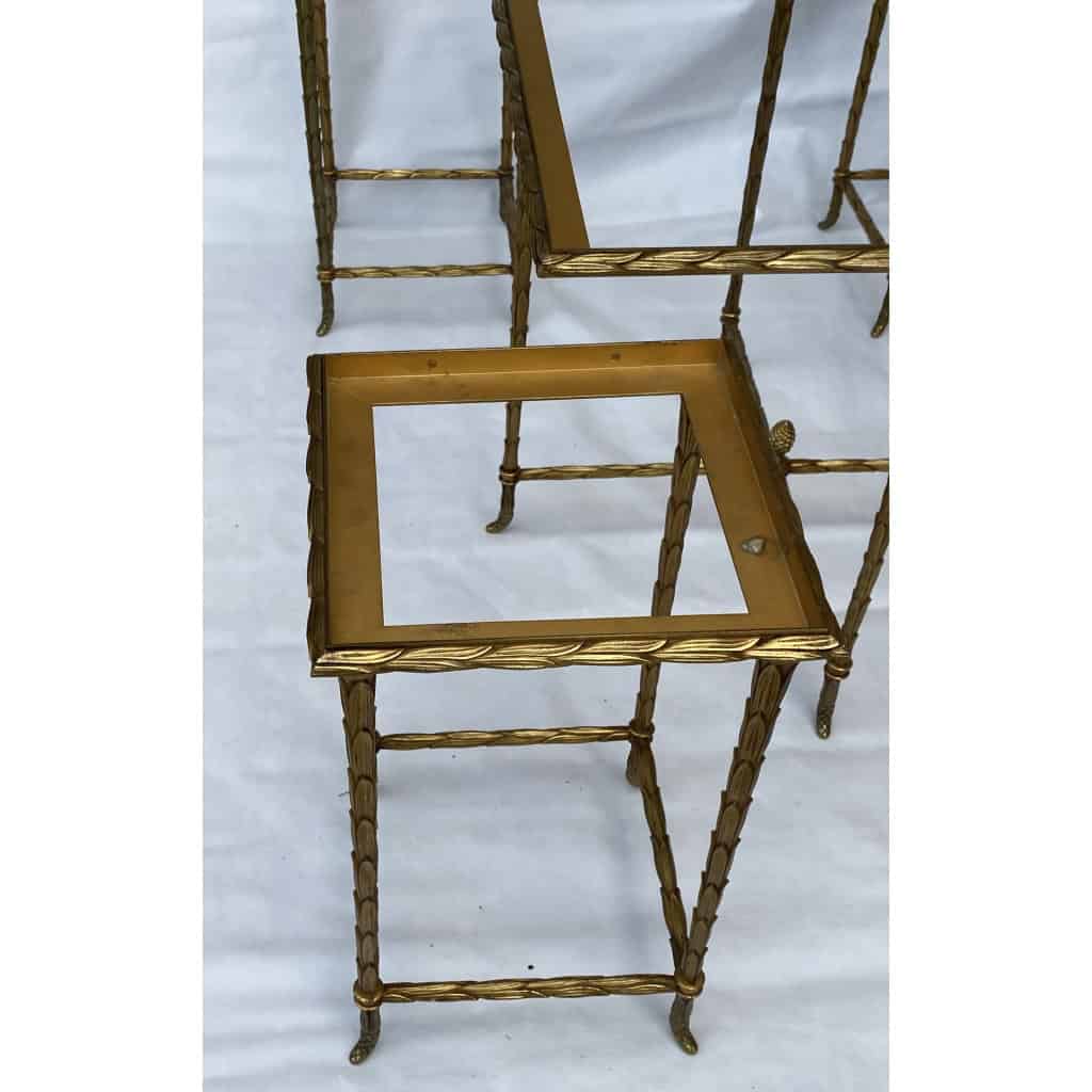 1970′ Table Basse Maison Baguès ou Charles ou Jansen En Bronze Doré Et Ses 4 Tables