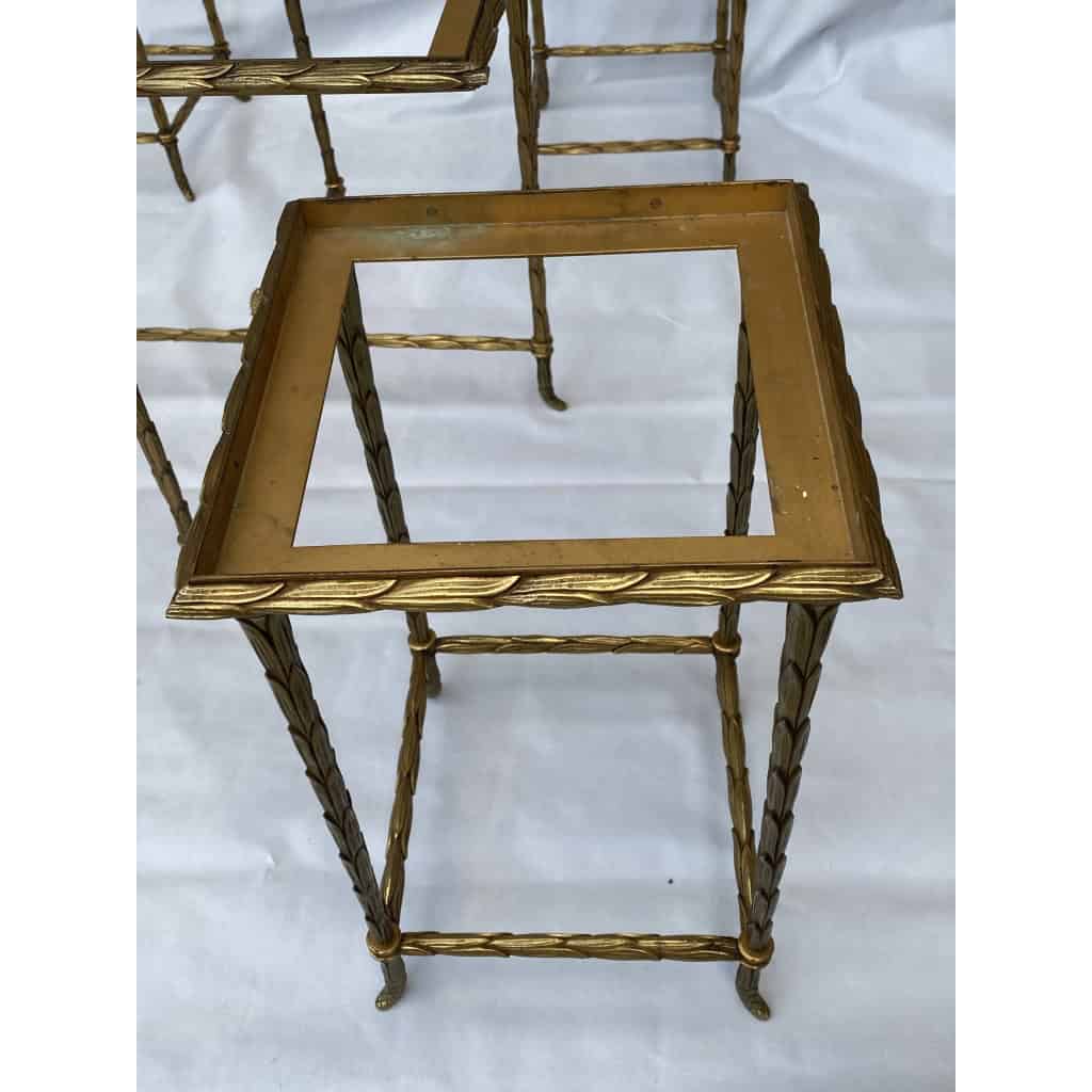 1970′ Table Basse Maison Baguès ou Charles ou Jansen En Bronze Doré Et Ses 4 Tables