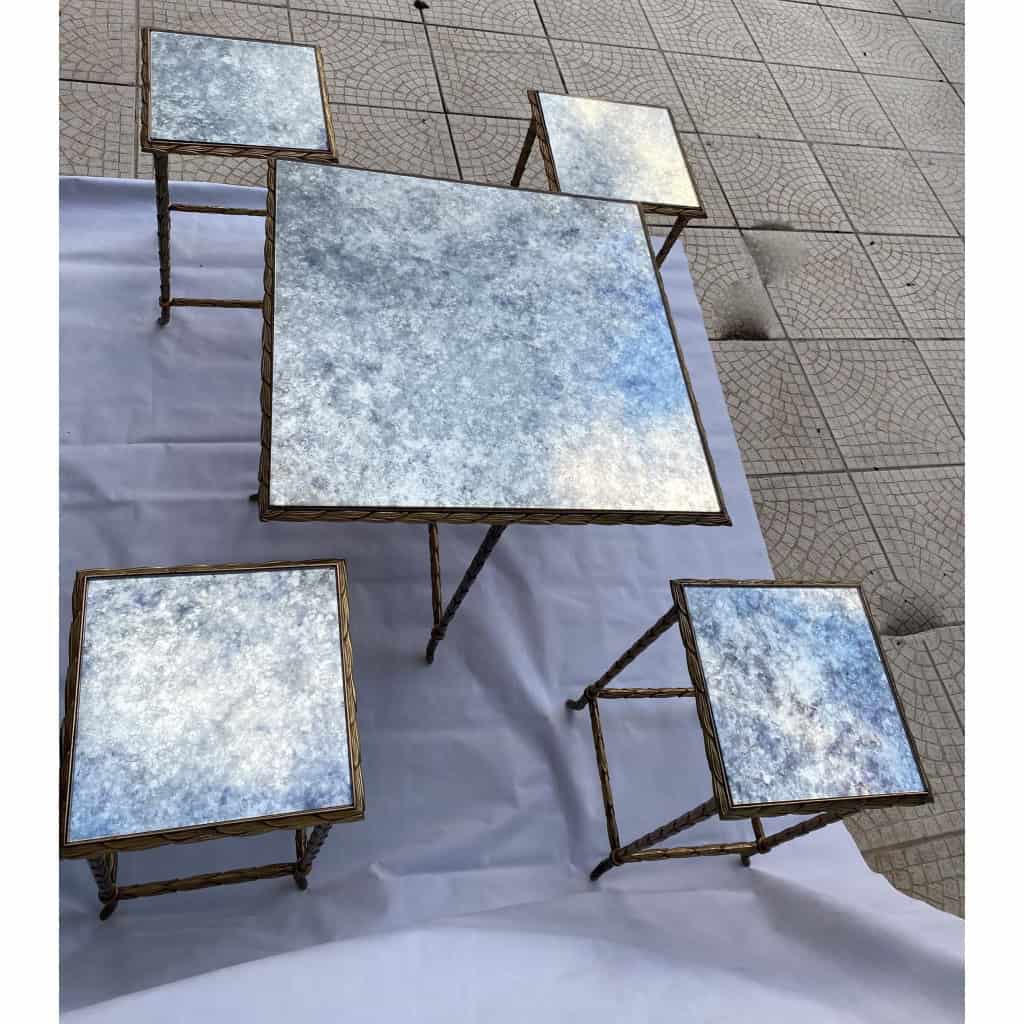 1970′ Table Basse Maison Baguès ou Charles ou Jansen En Bronze Doré Et Ses 4 Tables