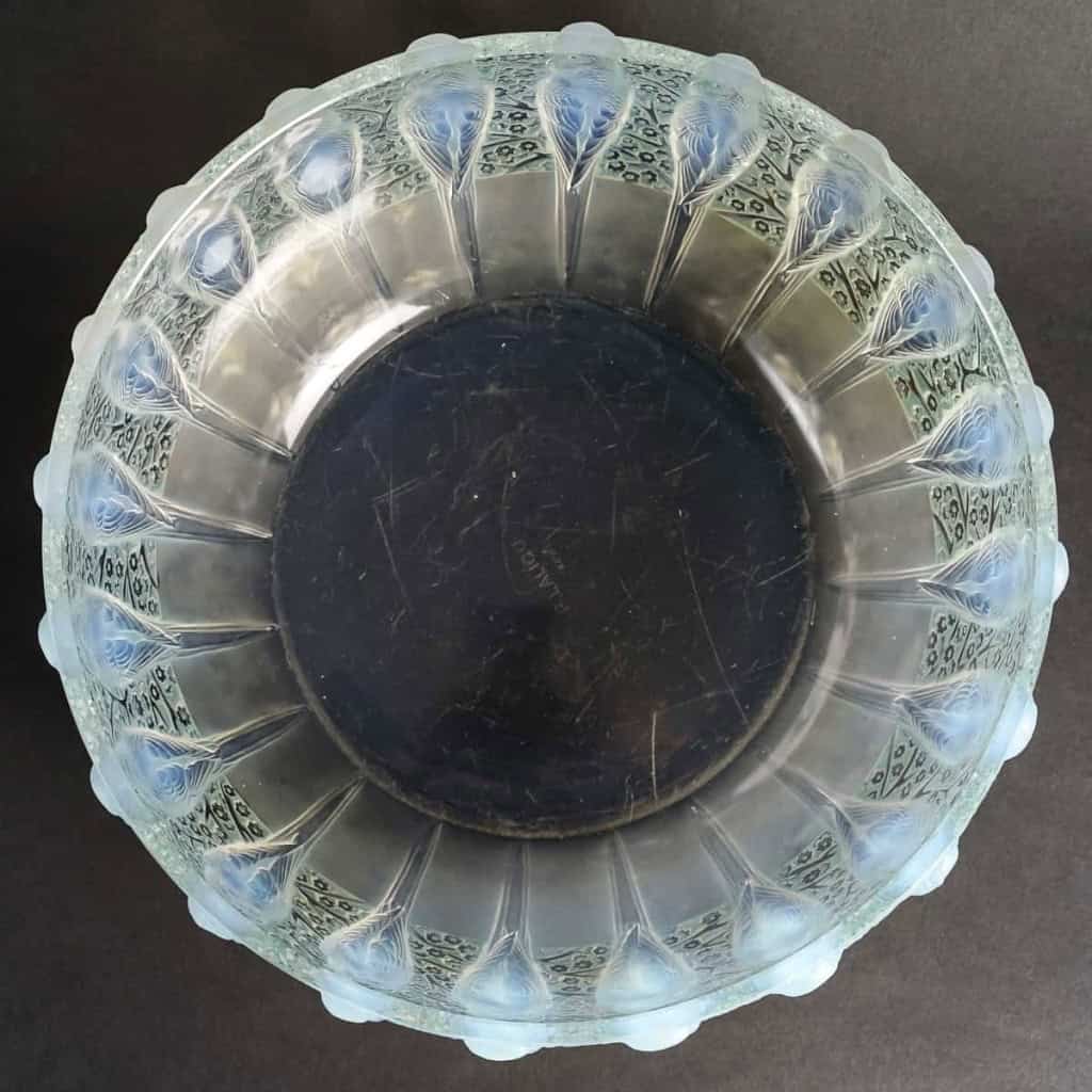 Coupe « Perruches » verre opalescent patiné vert de René LALIQUE | Biron Coupe "Perruches" verre opalescent patiné vert de René LALIQUE