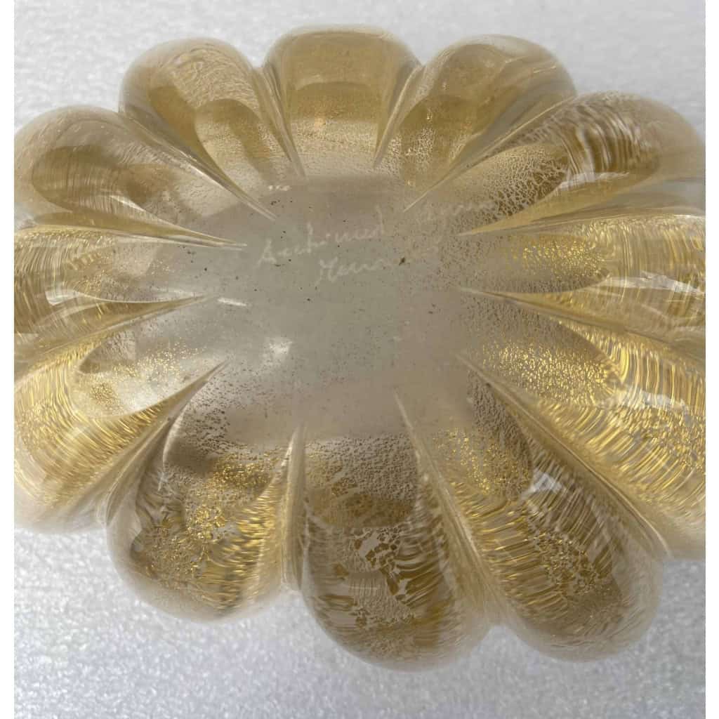 1970′ Vasque Cristal Murano Avec Paillons D’ Or Signés Archimede Seguso Murano 7