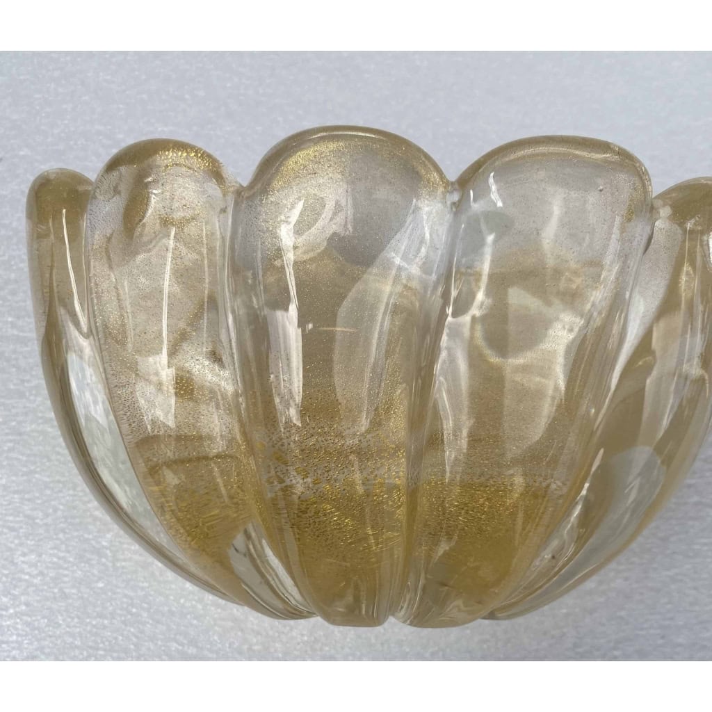 1970′ Vasque Cristal Murano Avec Paillons D’ Or Signés Archimede Seguso Murano 8