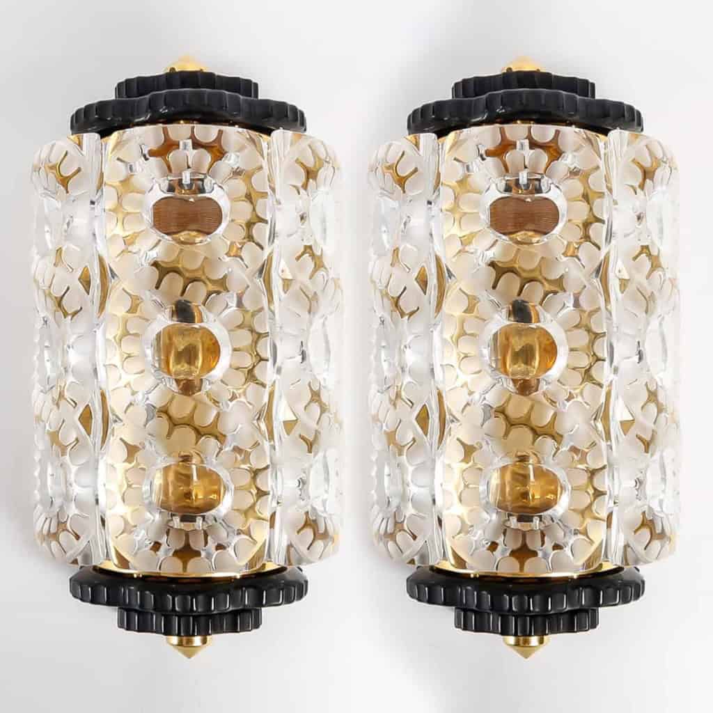 Paire d’Appliques « Séville » cristal blanc et noir de LALIQUE FRANCE | Biron |||||||||