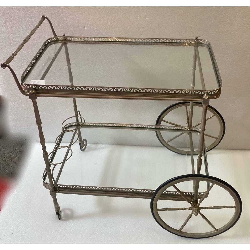 1950/70 Desserte Roulante Maison Jansen En Laiton Et Bronze Argenté | Biron |||||||||||