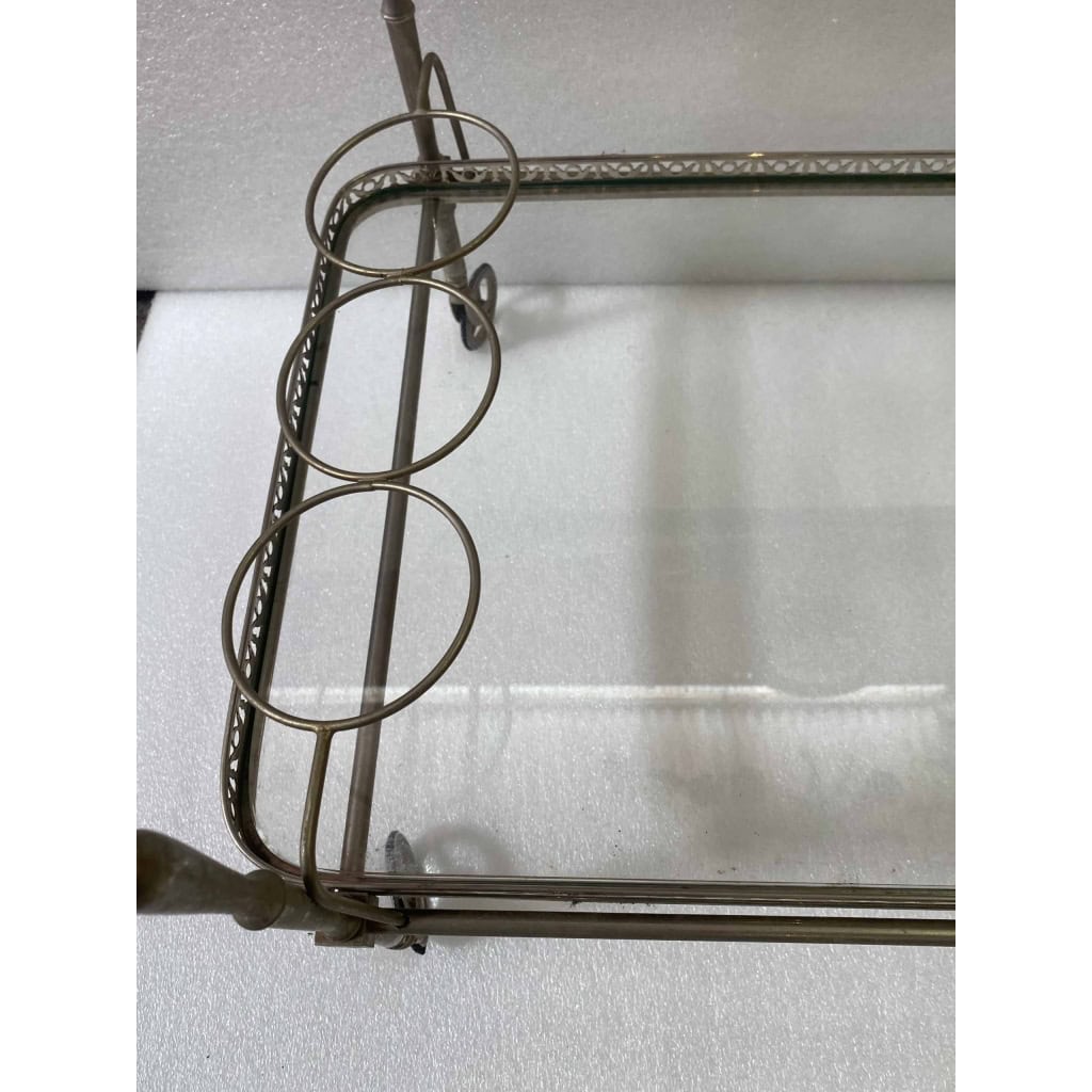 1950/70 Desserte Roulante Maison Jansen En Laiton Et Bronze Argenté | Biron 1950/70 Desserte Roulante Maison Jansen En Laiton Et Bronze Argenté