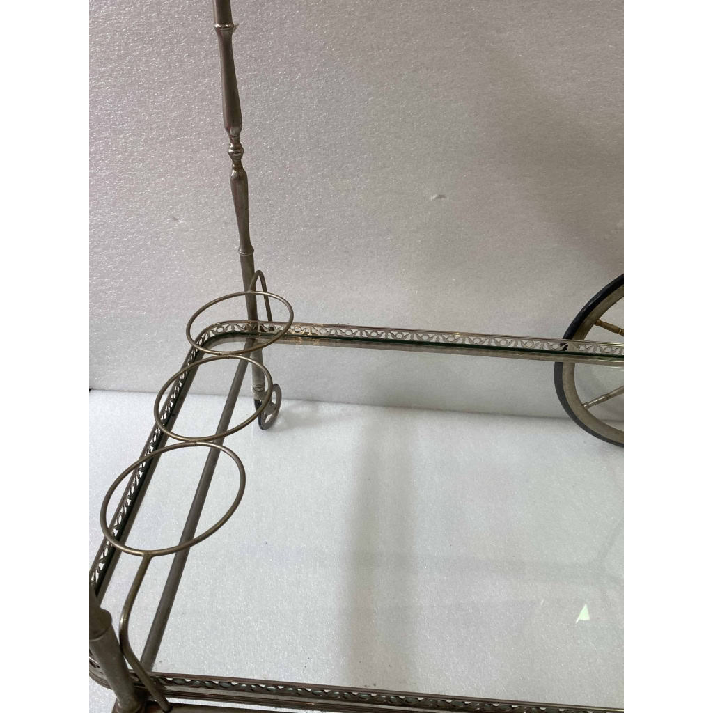 1950/70 Desserte Roulante Maison Jansen En Laiton Et Bronze Argenté | Biron 1950/70 Desserte Roulante Maison Jansen En Laiton Et Bronze Argenté