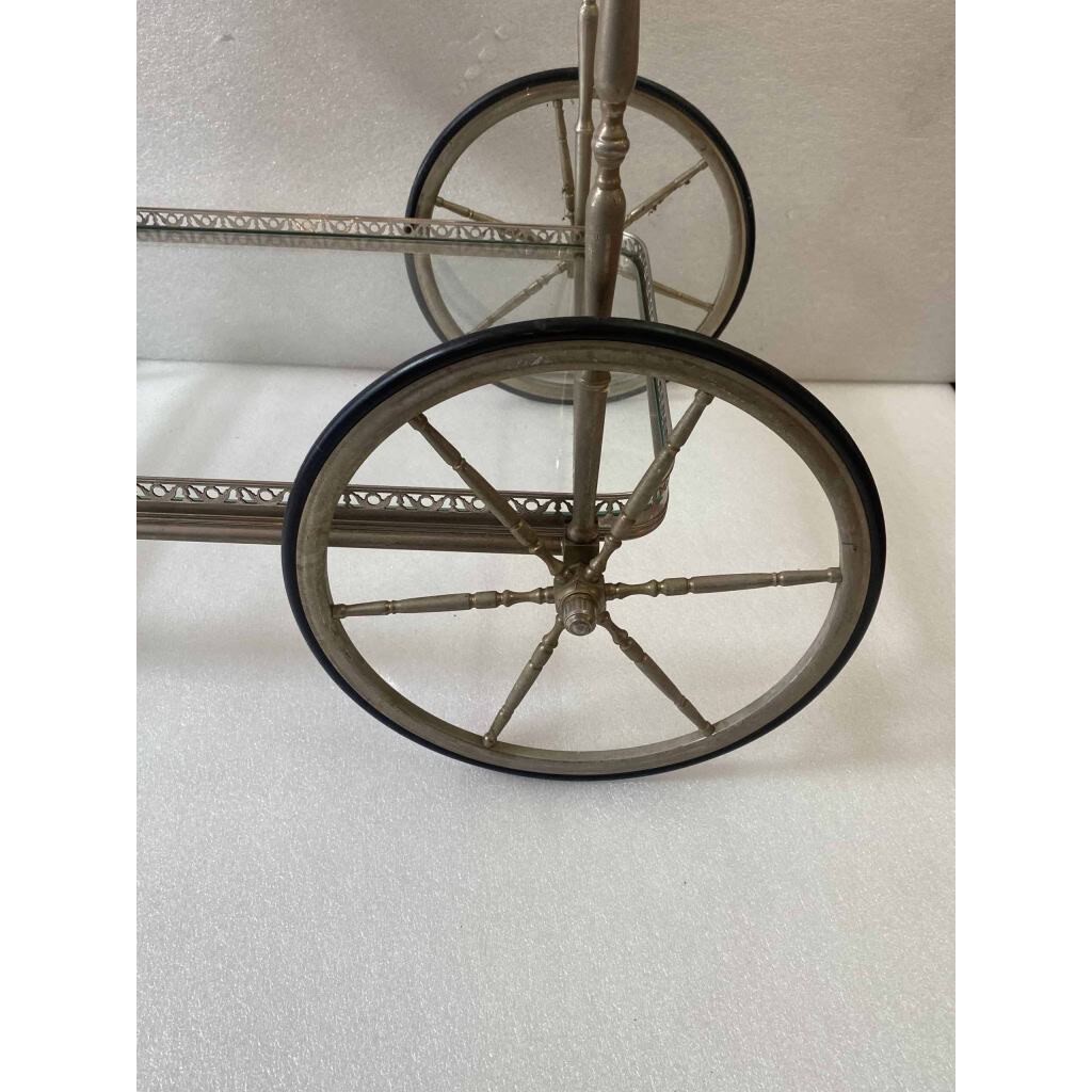 1950/70 Desserte Roulante Maison Jansen En Laiton Et Bronze Argenté | Biron 1950/70 Desserte Roulante Maison Jansen En Laiton Et Bronze Argenté