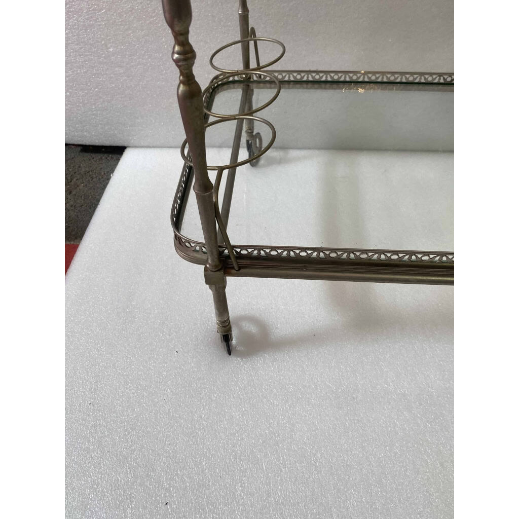 1950/70 Desserte Roulante Maison Jansen En Laiton Et Bronze Argenté | Biron 1950/70 Desserte Roulante Maison Jansen En Laiton Et Bronze Argenté