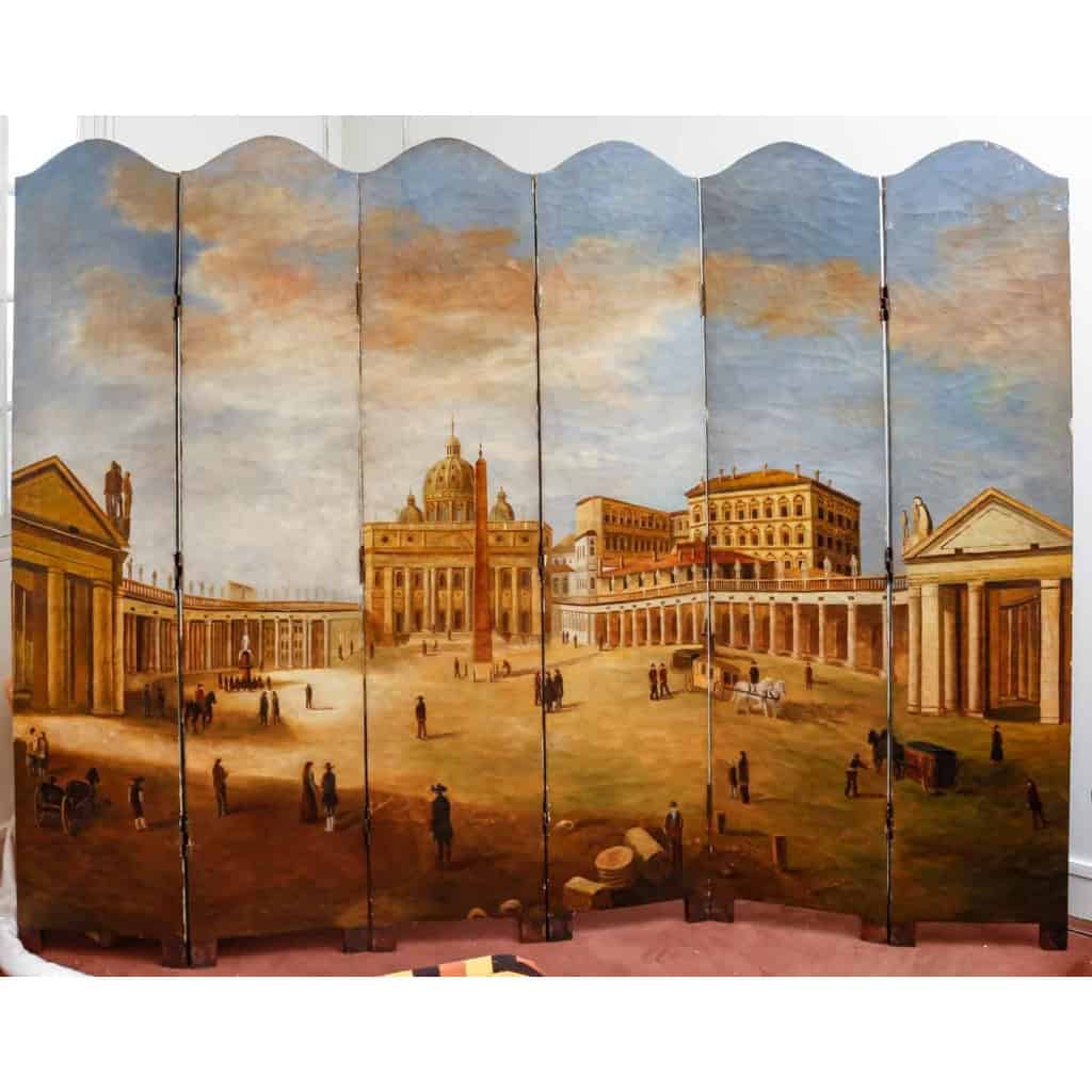 Important paravent représentant la Place Saint Pierre de Rome | Biron |||||||
