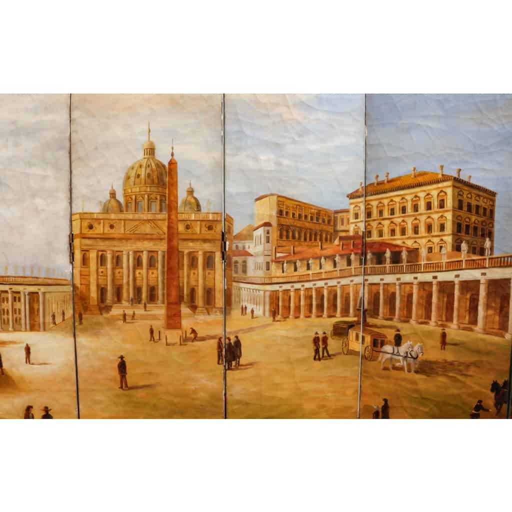 Important paravent représentant la Place Saint Pierre de Rome | Biron Important paravent représentant la Place Saint Pierre de Rome
