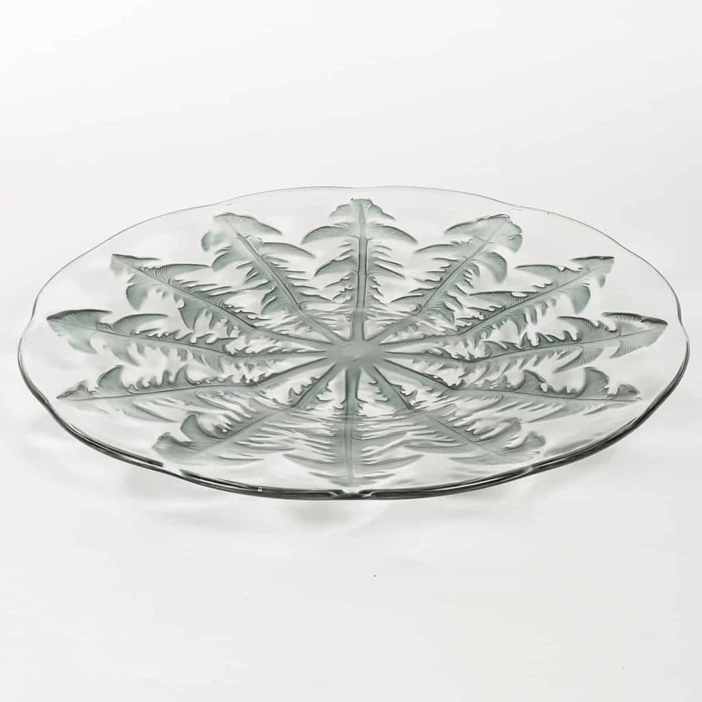 Assiette Plat « Pissenlit » verre blanc patiné bleu de René LALIQUE | Biron |||||