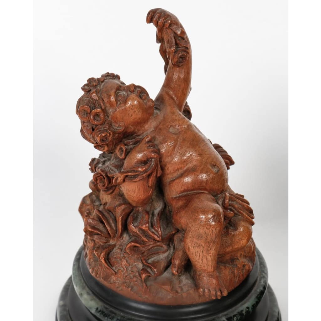 Les Enfants de Bacchus, Paire de Putti en bois sculpté XIXème Siècle