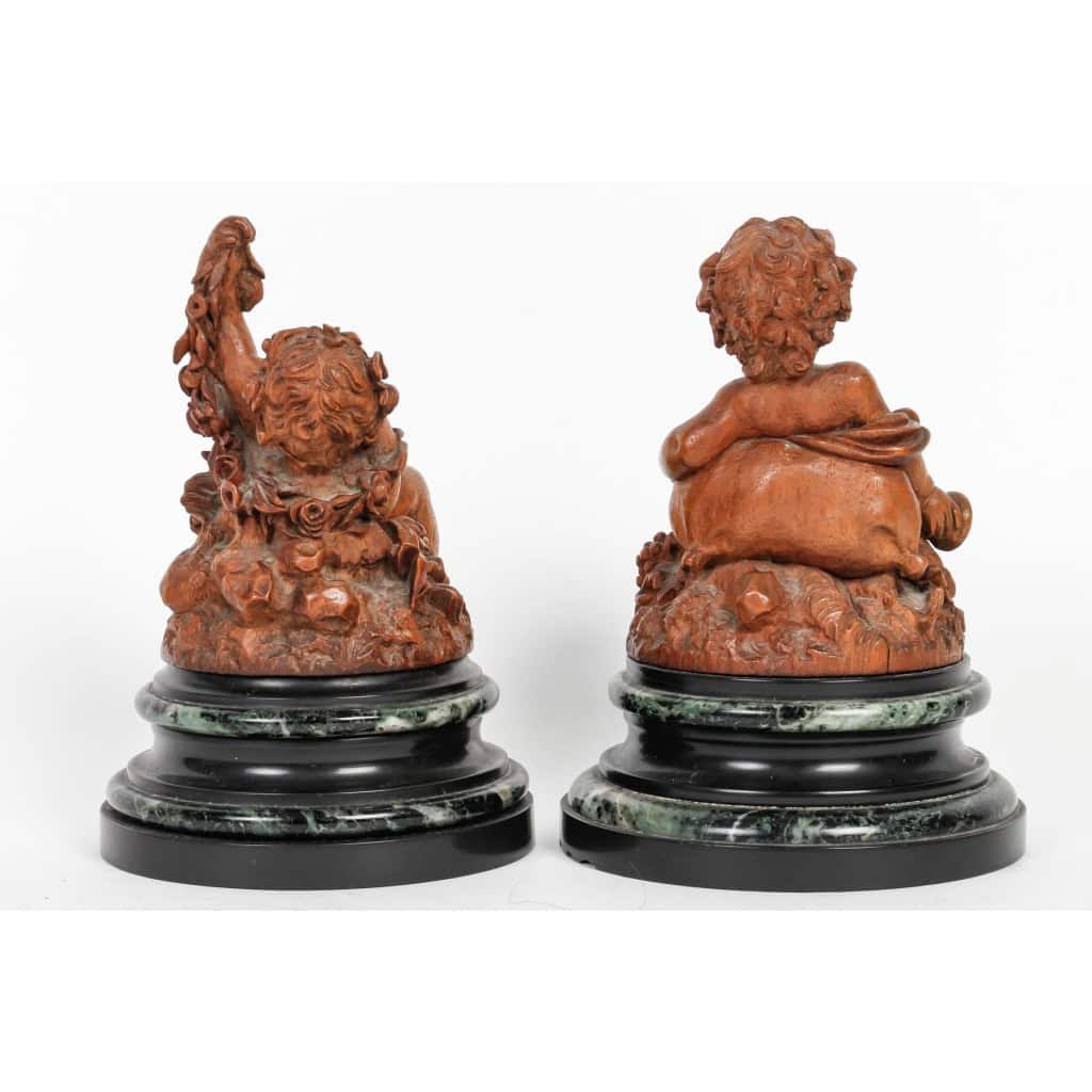 Les Enfants de Bacchus, Paire de Putti en bois sculpté XIXème Siècle