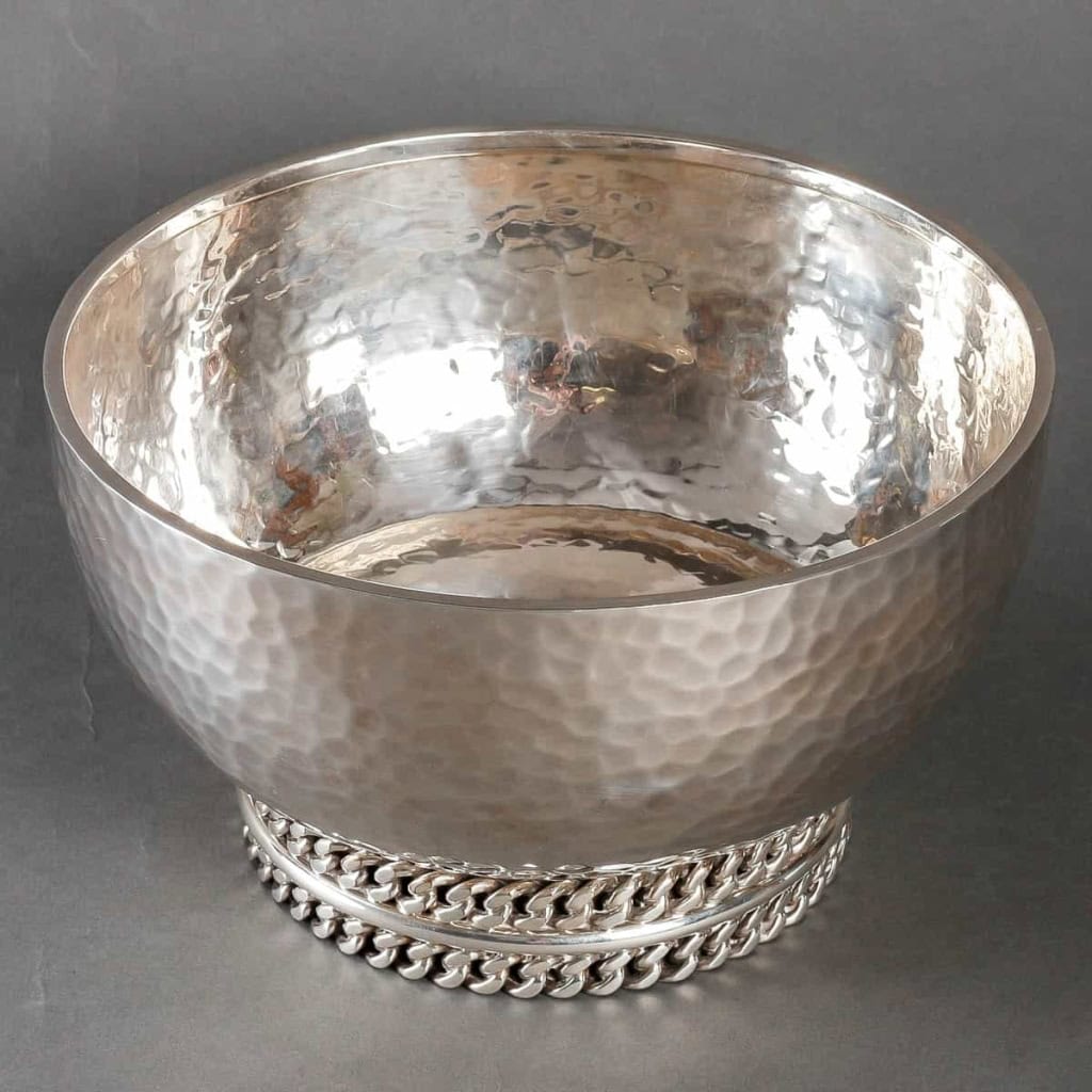 Coupe « Gourmette » métal argenté martelé de Jean DESPRES | Biron Coupe "Gourmette" métal argenté martelé de Jean DESPRES