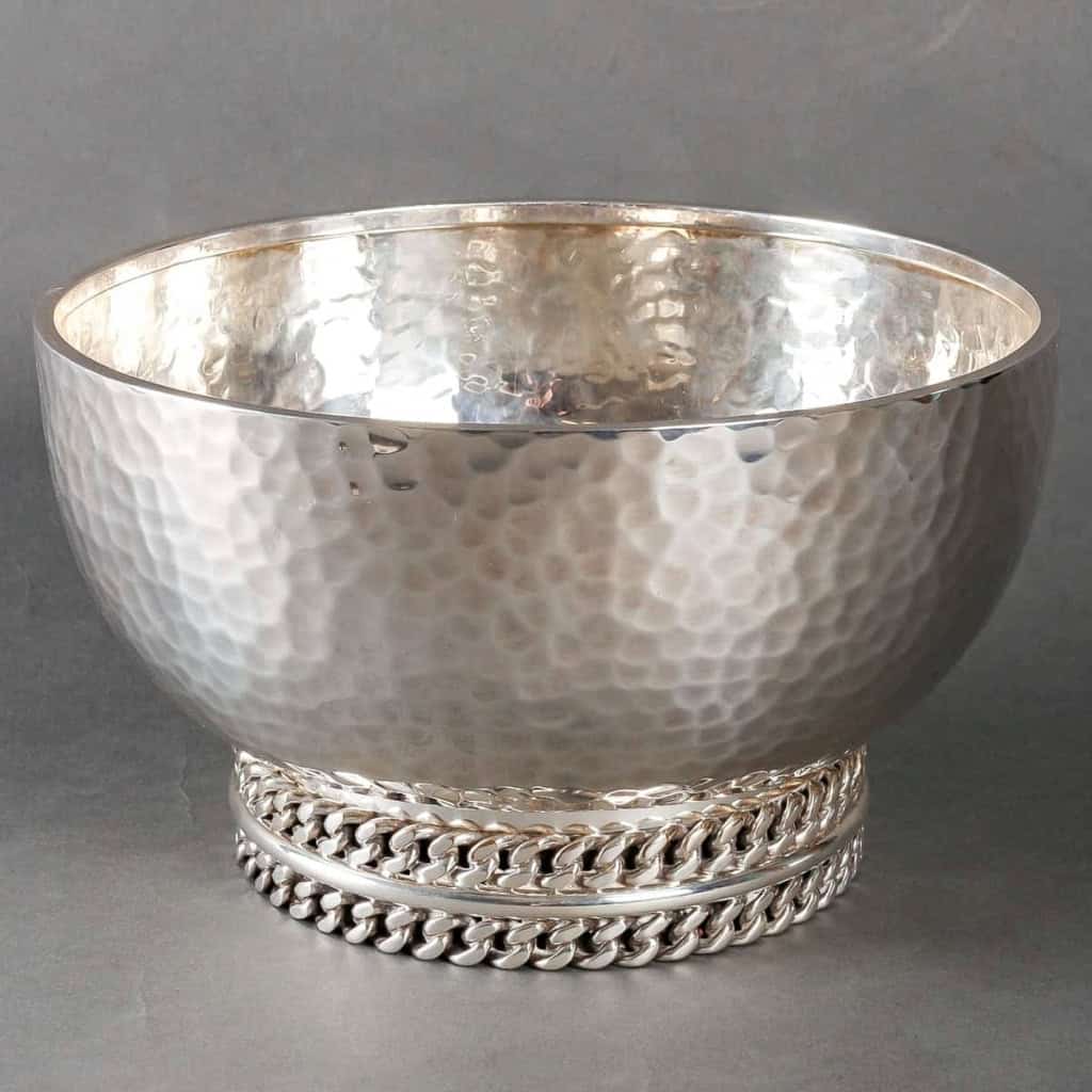 Coupe « Gourmette » métal argenté martelé de Jean DESPRES | Biron Coupe "Gourmette" métal argenté martelé de Jean DESPRES