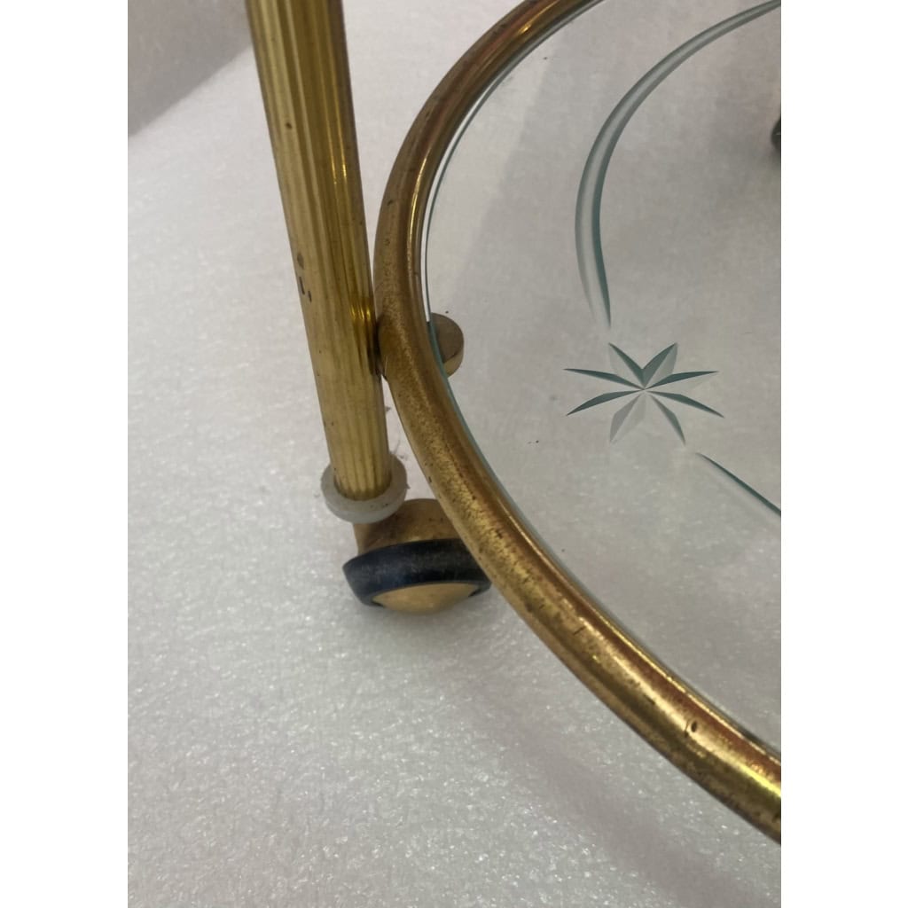 1950/70′ Serviteur Roulant Rond Bronze 4 Plateaux Style Maison Jansen