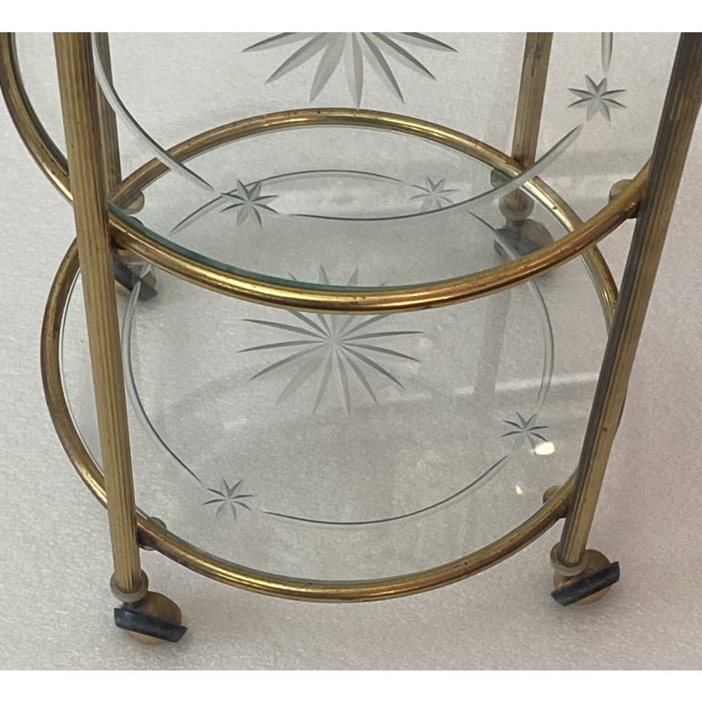 1950/70′ Serviteur Roulant Rond Bronze 4 Plateaux Style Maison Jansen
