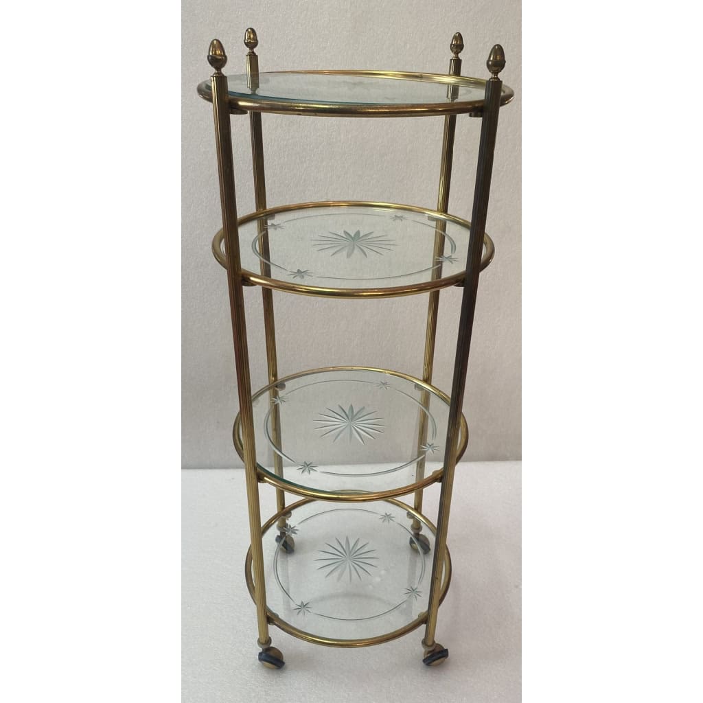 1950/70′ Serviteur Roulant Rond Bronze 4 Plateaux Style Maison Jansen