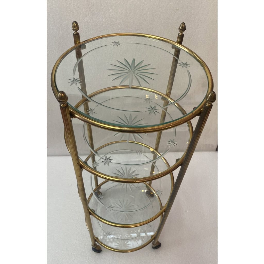 1950/70′ Serviteur Roulant Rond Bronze 4 Plateaux Style Maison Jansen