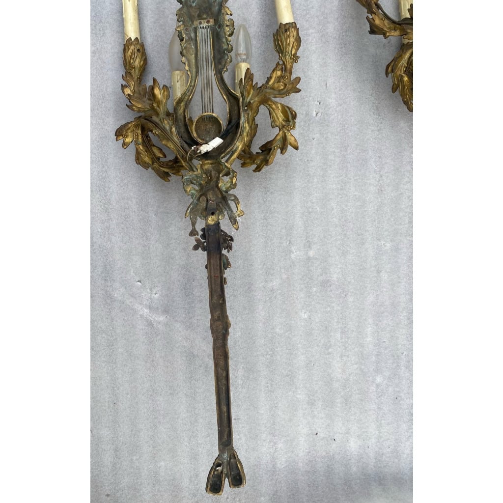 1890/1900′ Paire d’appliques Style Louis 16 Bronze Doré d’aprés Gouthiere | Biron 1890/1900′ Paire d’appliques Style Louis 16 Bronze Doré d’aprés Gouthiere