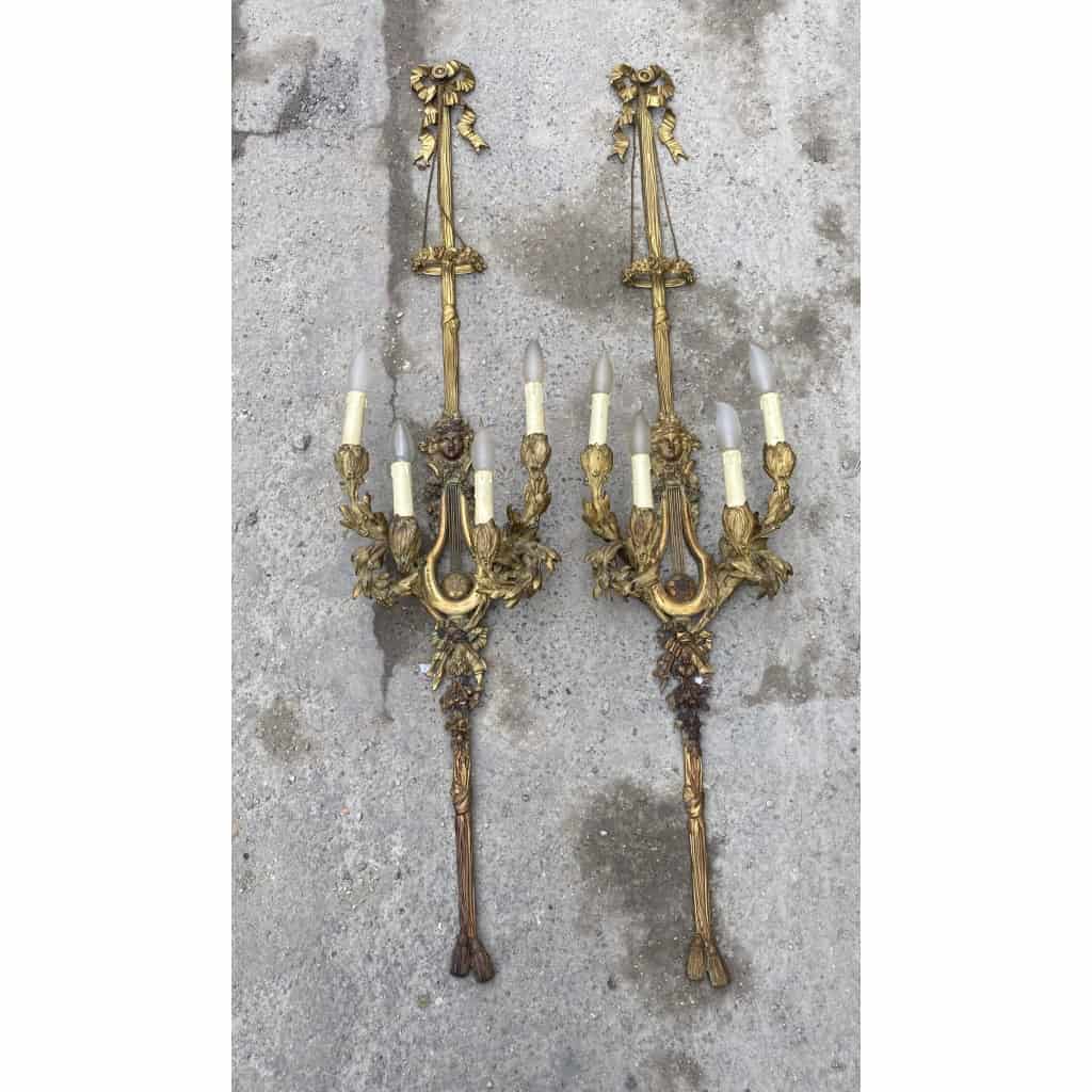 1890/1900′ Paire d’appliques Style Louis 16 Bronze Doré d’aprés Gouthiere | Biron 1890/1900′ Paire d’appliques Style Louis 16 Bronze Doré d’aprés Gouthiere