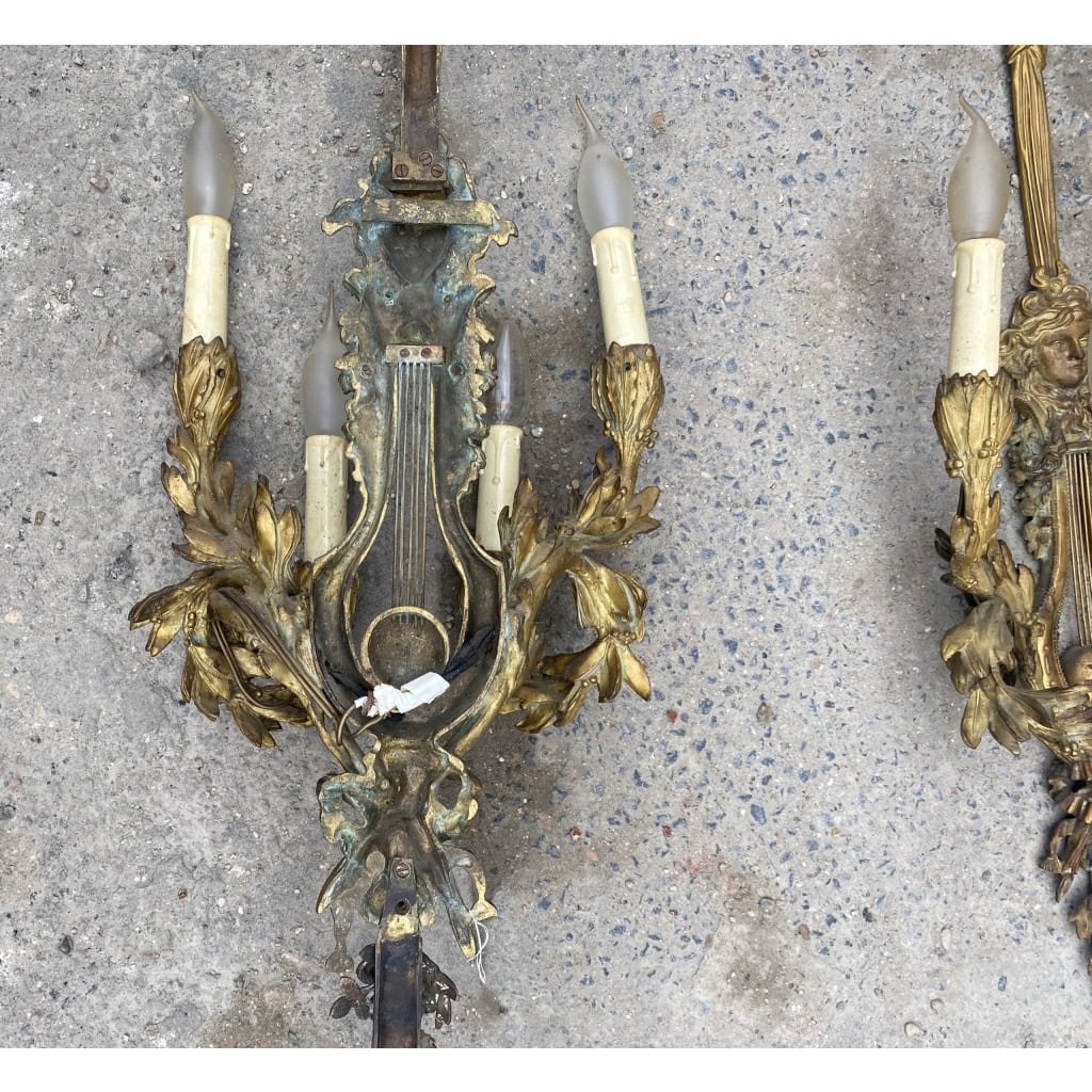 1890/1900′ Paire d’appliques Style Louis 16 Bronze Doré d’aprés Gouthiere | Biron 1890/1900′ Paire d’appliques Style Louis 16 Bronze Doré d’aprés Gouthiere