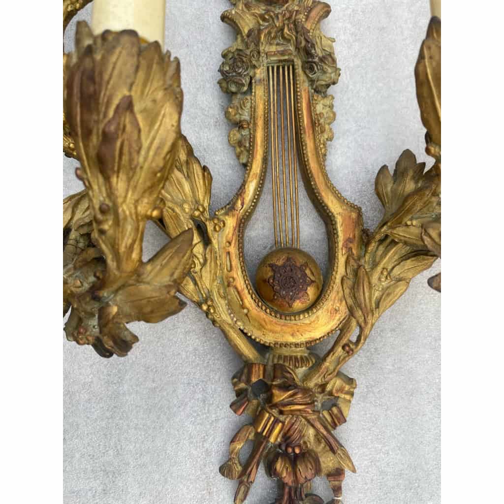 1890/1900′ Paire d’appliques Style Louis 16 Bronze Doré d’aprés Gouthiere | Biron 1890/1900′ Paire d’appliques Style Louis 16 Bronze Doré d’aprés Gouthiere