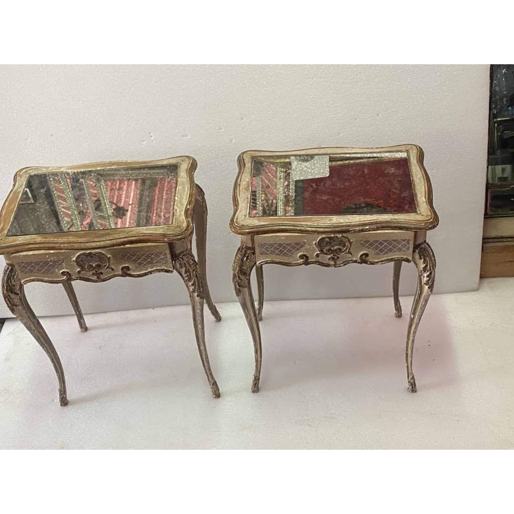 1950 Paire De Chevets Bois Patiné