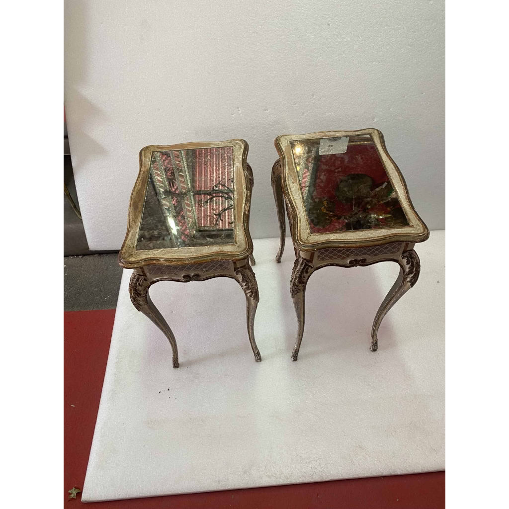 1950 Paire De Chevets Bois Patiné